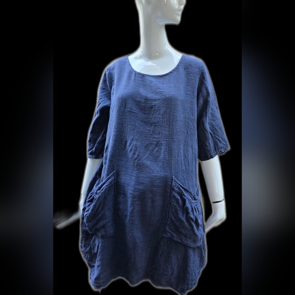 Made In Italy Linen/cotton Blend Blue Tunic With Pockets. MED. - Picture 4 of 10